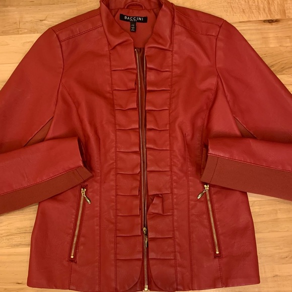 Baccini Jackets & Blazers - ♦️BACCINI Dark Red Faux Leather Jacket Women’s PS